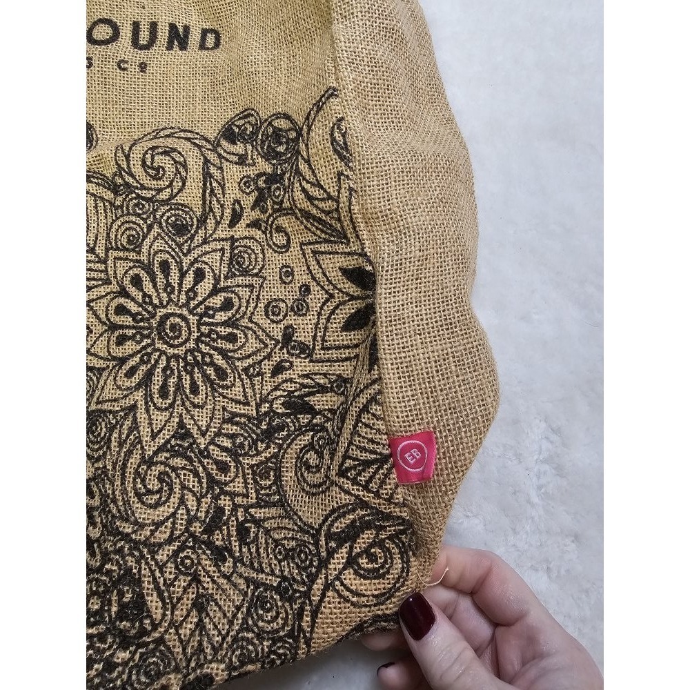 Earthbound Trading Company Burlap Tote‎ Bag Shopping Grocery Bag - Picture 2 of 6
